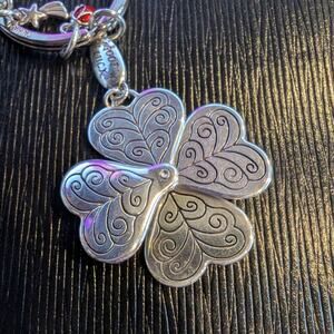 Brighton Four Leaf Clover Heart Fob Key Chain Silver Tone